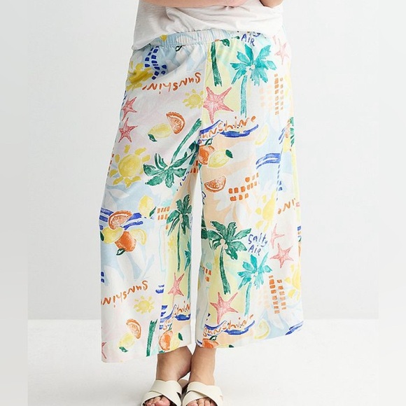 Sonoma Women’s Oversized Plus Size 1X Wide Leg Cropped Linen Blend Pants Pull On - Picture 1 of 10